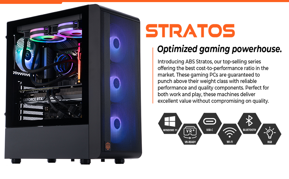 ABS Stratos Aqua Gaming PC Windows 11 Home Intel i5 GeForce RTX